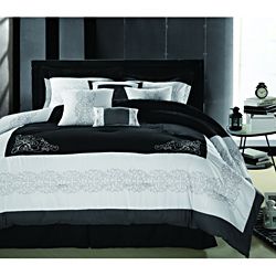 Florence Black/white Embroidered 12 piece Bed In A Bag With Sheet Set