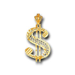 14K Solid Yellow Gold Dollar $ Sign Charm Pendant IceNGold Jewelry