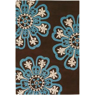 Transitional Counterfeit Studio Brown Floral Hand tufted New Zealand Wool Rug (5 X 76)
