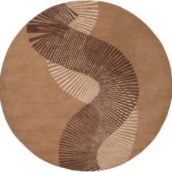 Hand tufted Contemporary Brown Striped Artist New Zealand Wool Abstract Rug (8 Round)
