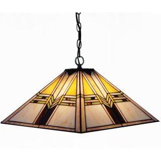 Mission Handcrafted Stained Glass Tiffany Style Hanging Lamp