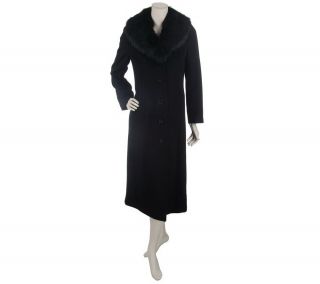 Dennis Basso Full Length Wool Coat with Removable Faux Fur Collar —