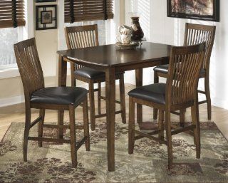 Stuman 5 Pc Medium Brown Finish Counter Height Dining Table With Barstools Set Home & Kitchen