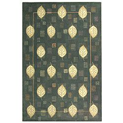 Handmade Foliage Blue Wool Rug (89 X 119)