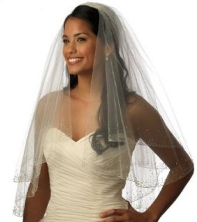 Wedding Bridal Veil Crystals Beaded 2 Layer, Elbow 405EDW
