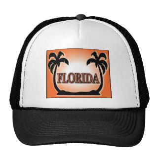 Florida Airbrushed Look Orange Sunset Palm Trees Mesh Hats