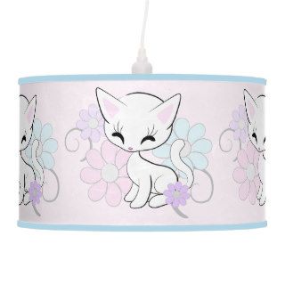 Sweet Pink Pastel Kitten With Flowers Hanging Pendant Lamp
