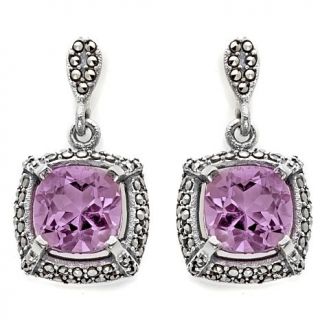 Pink Amethyst and Marcasite Sterling Silver Drop Earrings
