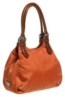 Prada Women's Nylon Handbag with Leather Handles, Mandarino Clothing