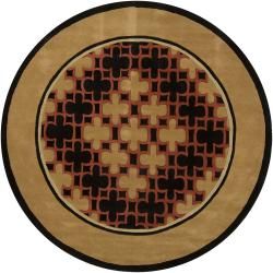 Hand tufted Mandara Brown/black/orange Geometric New Zealand Wool Rug (79 Round)