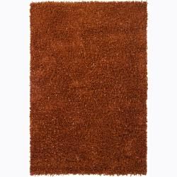 Handwoven Rust brown Mandara Shag Rug (79 X 106)