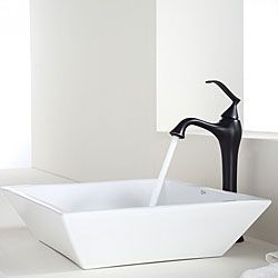 Kraus Bathroom Combo Set Counter mount White Ceramic Sink/faucet