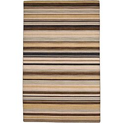 Flat Weave Green/ Ivory Striped Wool Rug (10 X 14)