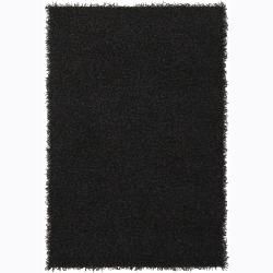 Polyester Handwoven Mandara Black Shag Rug (9 X 13)