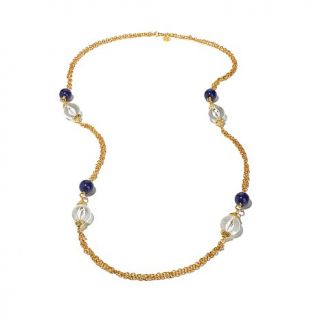 Ben Amun "Riviera" Clear and Lapis Color Two Row Goldtone 52 3/4" Station Neckl