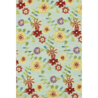 Alexander Home Hand hooked Peony Celadon Multi Floral Rug (76 X 96) Green Size 8 x 10