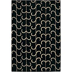 Hand tufted Black/beige Mandara New Zealand Wool Rug (79 X 106)