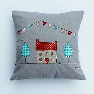 appliqued house cushion by honeypips