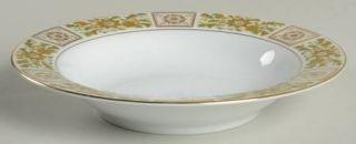 Mikasa Woodmere Rim Soup Bowl, Fine China Dinnerware   Green&Gold Floral Rim,Smo