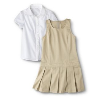 Cherokee Girls School Uniform Short Sleeve Blouse and Jumper Set   Khaki 12