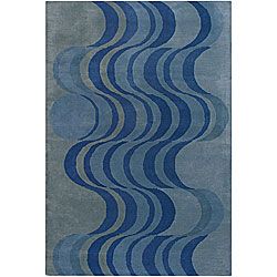 Hand tufted Mandara Contemporary Blue Wool Rug (79 X 106)