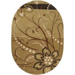 Hand tufted Whimsy Beige Floral Wool Rug (8 X 10 Oval)