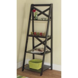 Black Wood X back 4 tier Ladder Shelf