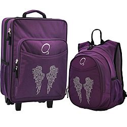 O3 Kids Rhinestone Angel Wings Pre school Backpack And Suitcase Set