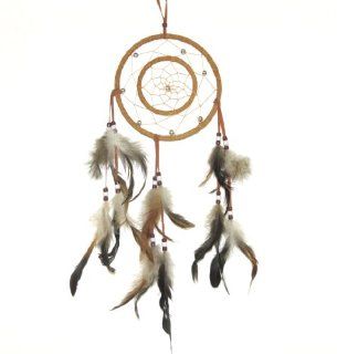 Double Ring Earthtone Dreamcatcher, Brown, Beads & Feathers, 20 inch   Decorative Hanging Ornaments