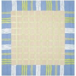 Handmade Childrens Plaid Beige New Zealand Wool Rug (7 Square)