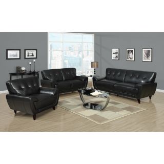 Black Bonded Leather Tufted Sofa