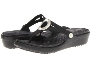 Crocs Sanrah Wedge Flip Flop Womens Sandals (Black)