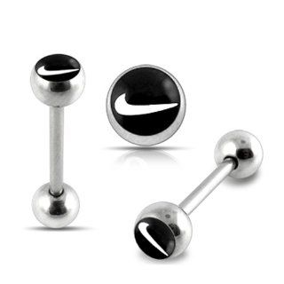 Black TICK Logo Tongue Ring. 14Gx9/16(1.6x14mm) 316L Surgical Steel Barbell with 6/6mm Ball Tongue Piericng Jewelry. Price per 1 Piece only. Jewelry