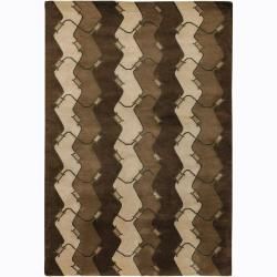 Contemporary Hand knotted Mandara Brown New Zealand Wool Rug (26 X 76)