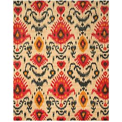 Hand Tufted Ikat Ivory Wool Rug (5 X 8)