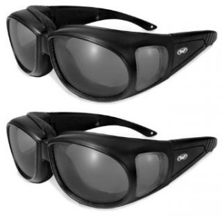Two (2) Motorcycle Safety Sunglasses Fits Over Rx Glasses Smoke Meets ANSI Z87.1 Standards For Safety Glasses Has Soft Airy Foam Padding Clothing