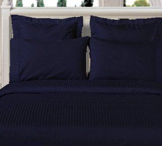 TEMPTATION Egyptian Cotton 1000TC 4Pcs Sateen Stripe Comforter(White) and Duvet Cover Set King Navy blue.  