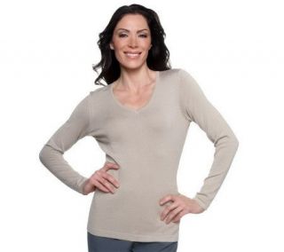 Susan Graver Essentials V neck Long Sleeve Sweater —