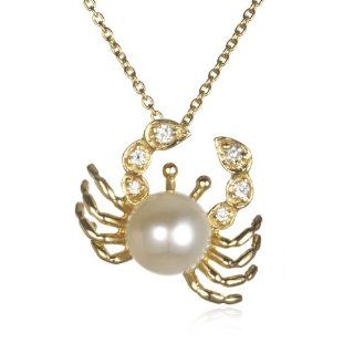 Freshwater Pearl Crab Pendant in Gold Tone 18" CHELINE Jewelry