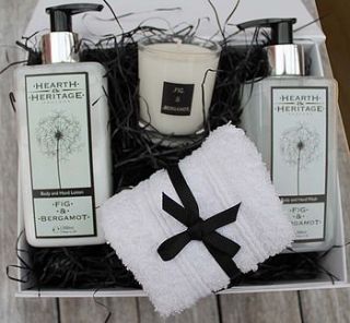 fig and bergamot pamper gift box by hearth & heritage scented candles