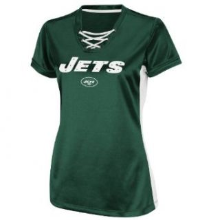NFL Women's New York Jets Draft Me IV Short Sleeve V Neck Synthetic Tee (Dark Green/White, X Large)  Sports Fan T Shirts  Clothing