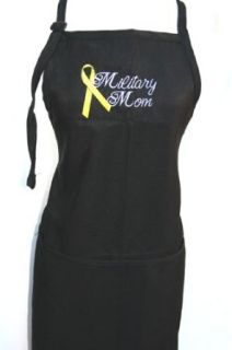 Black Embroidered Apron "Military Mom" with ribbon Clothing