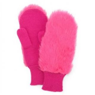 JCP Womens Fuzzy Hot Pink Faux Fur Mittens Neon