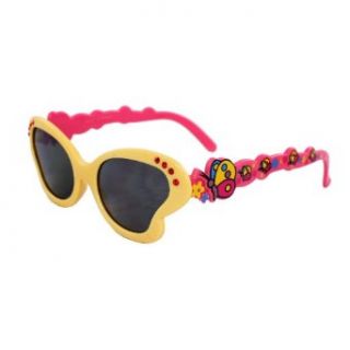 MLC Eyewear K0191 YWPKSM Kids Butterfly Sunglasses Yellow Pink Frame Smoke Lenses Design with Multicolor Butterfly Pattern. Clothing