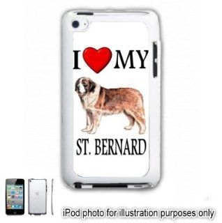 Saint St. Bernard I Love My Dog iPOD 4 Touch Hard Case Cover Shell White 4th Generation White   Players & Accessories