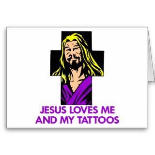 White Jesus Loves Me Tattoos Card