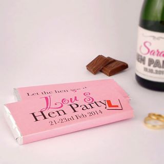 hen/stag do personalised chocolate bars x 6 by tailored chocolates and gifts