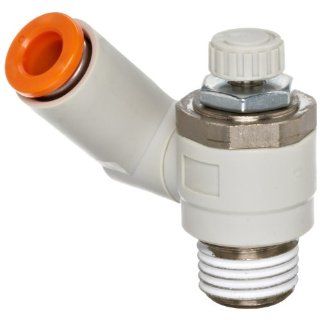 SMC AS2301F N02 07S Air Flow Control Valve with Push to Connect Fitting, PBT & Nickel Plated Brass, Universal, With Sealant, 1/4" NPT Male x 1/4" Tube OD Industrial Control Valves