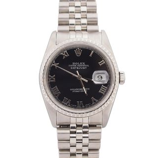 Pre owned Rolex Men's Datejust Stainless Steel Black Roman Dial Watch Rolex Men's Pre Owned Rolex Watches