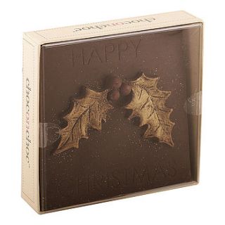 dark chocolate holly with gold dust by chocolate on chocolate
